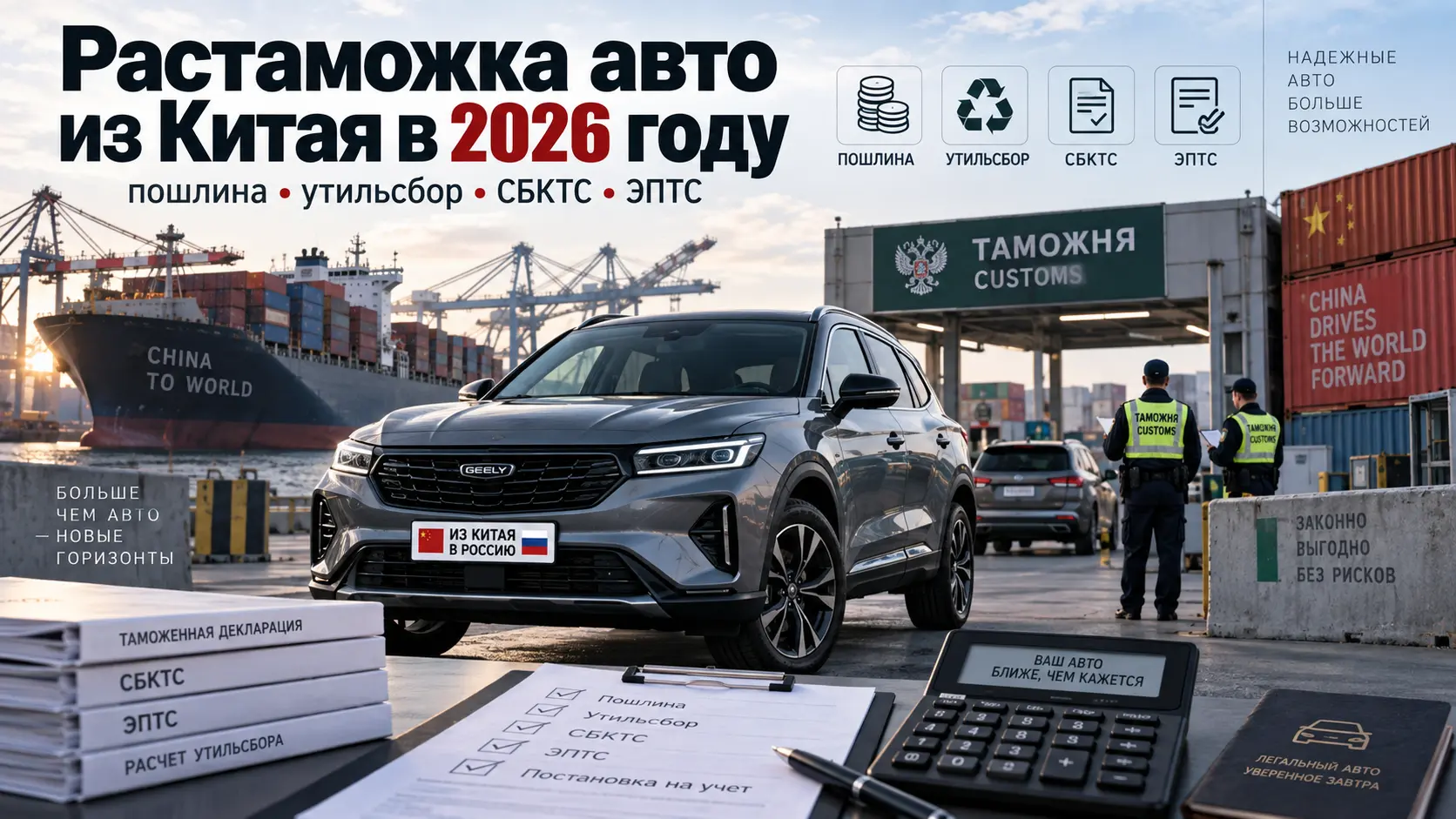 Растаможка автомобиля из Китая в 2026 году: пошлина, утильсбор, СБКТС и ЭПТС